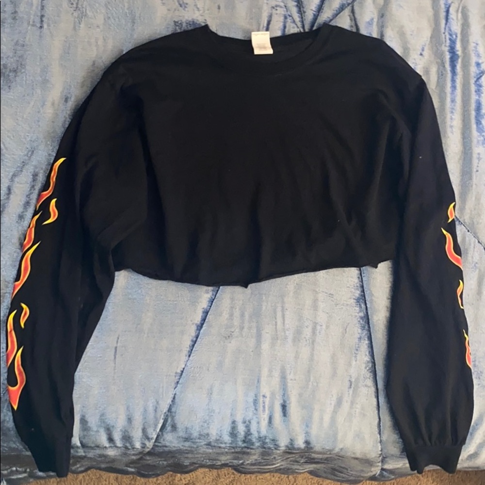 Crop top with flame detail down the sleeves